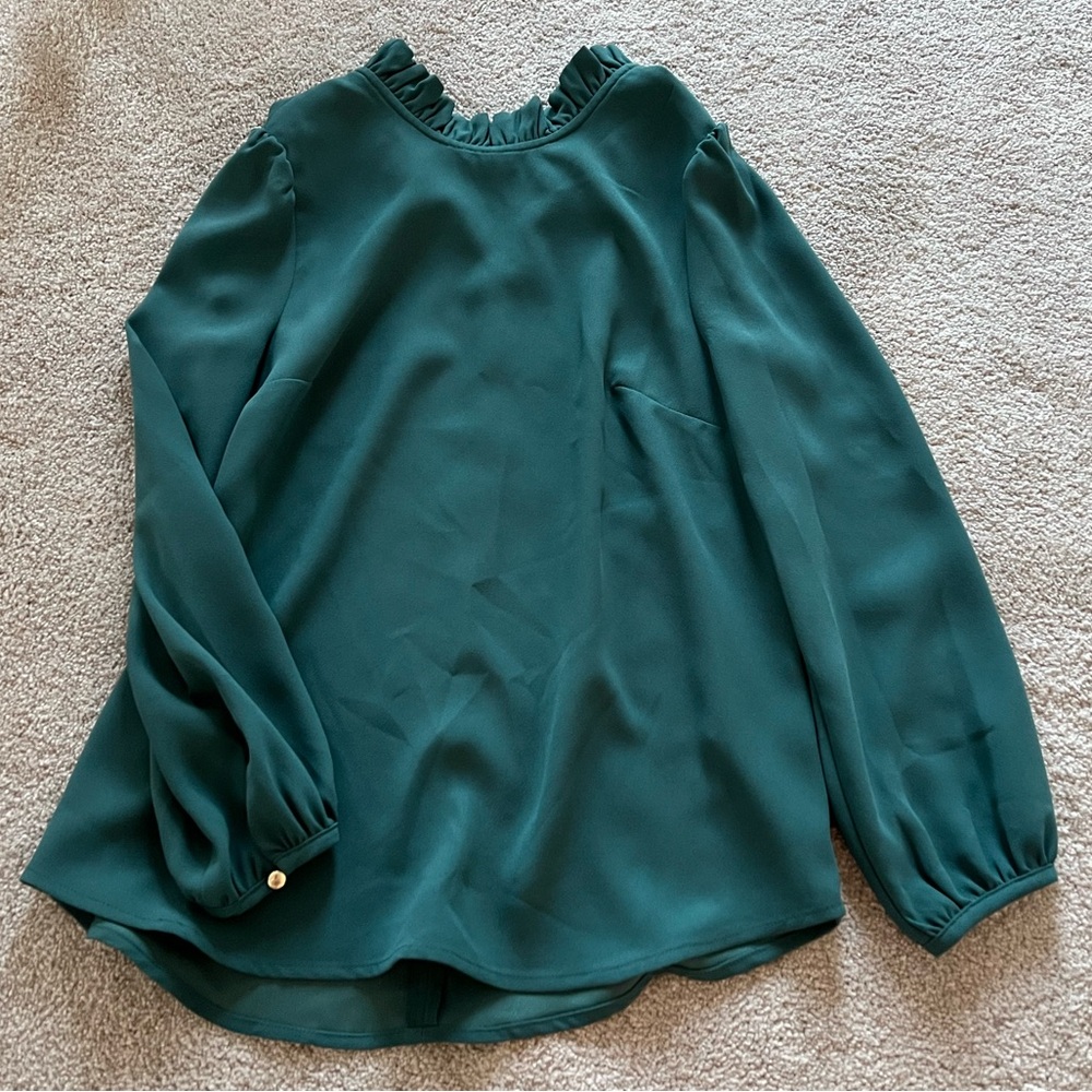 J.crew long sleeve green top winter ruffle top blouse